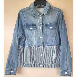 DG2 Diane Gilman Jean Jacket Sz L Light Blue Upper Striped Blue & White Bottom